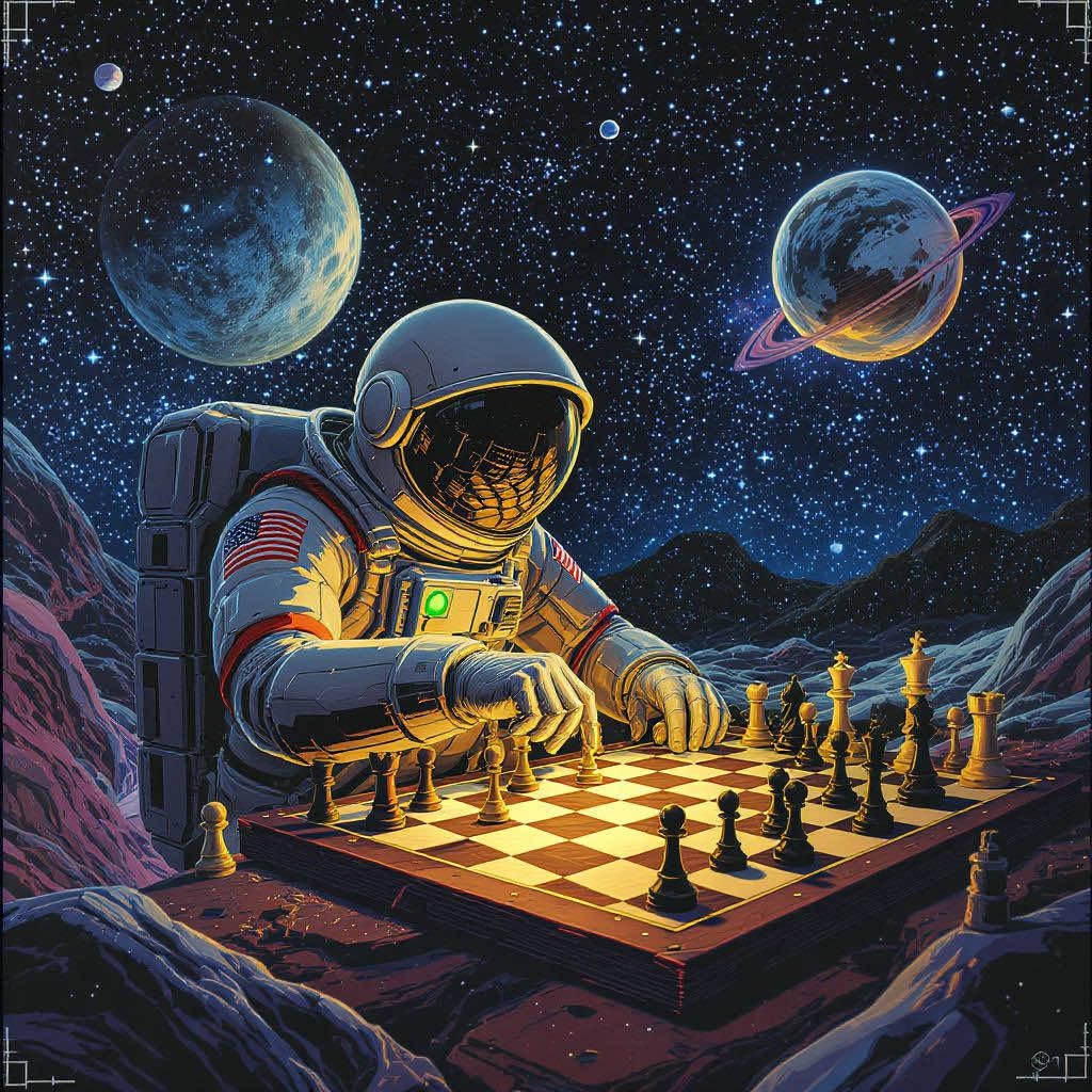 Astronaut playing chess